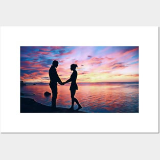 Lovely Sunset (Couple On The Beach) Posters and Art